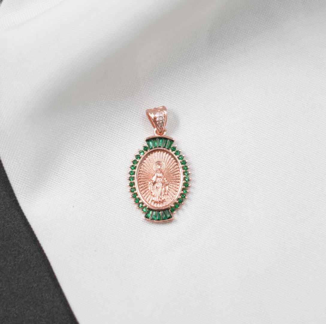 Miniatura 1 de DIJE VIRGEN ROSADO PIEDRAS VERDES